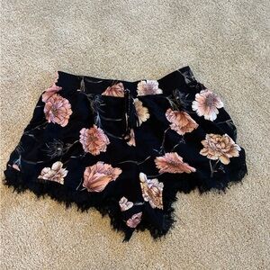 Black Floral Shorts